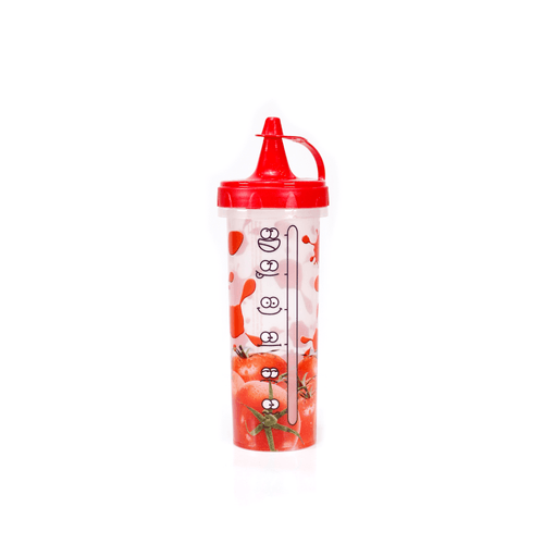 Botella para salsa, 250 ml de capacidad, 100% plástico resistente, trasparente con estampado