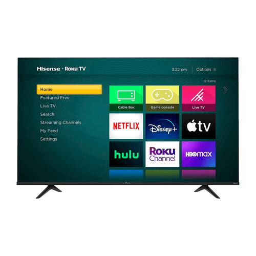 Smart TV marca Hisense de 50 pulgadas 4K HDR, sistema Roku, conexión Android o iOS, color negro