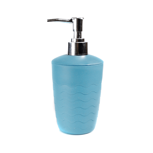 Dispensador metalico para jabón líquido de 350 ml color azul, modelo ergonómico y elegante