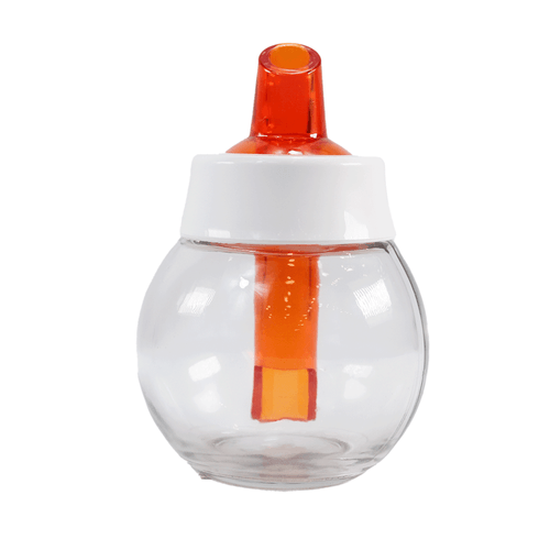Azucarera con tapa, marca Luminar, 200 cc, 100% vidrio, transparente con tapa naranja
