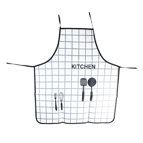 Delantal de cocina, 100 % poliéster impermeable de color blanco y negro con estampado Kitchen