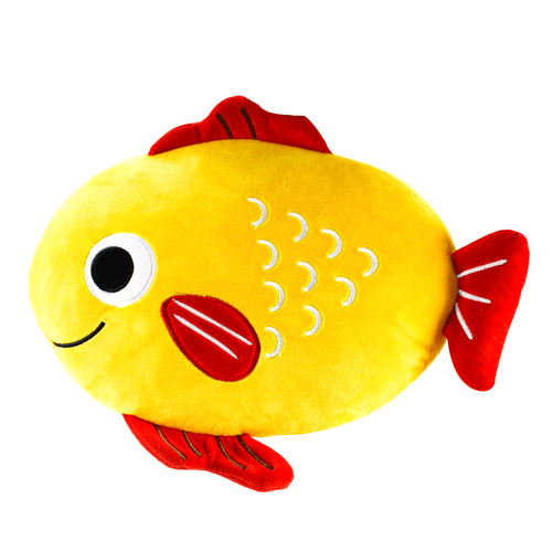 Almohadón en forma de pez para niños, 100% algodón suave, color amarillo y rojo