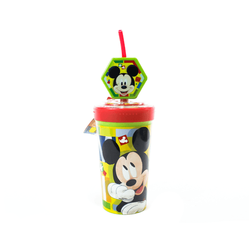 Vaso Mickey Mouse, para niños, 475 ml, de plástico color verde, con pitillo