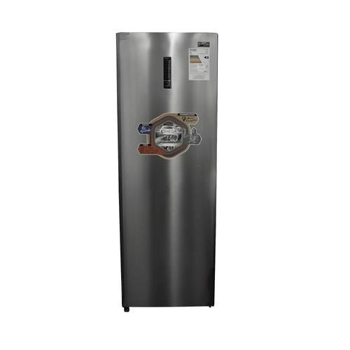 Congelador dual, marca Omega, modelo OCV-232SL, refrigerador vertical, puerta derecha, 110 V, color gris