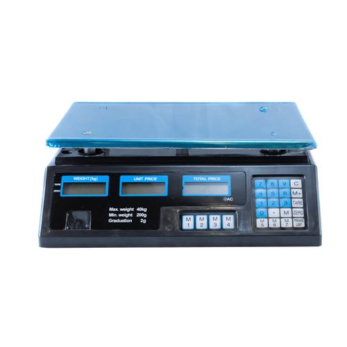 Balanza para embutidos, marca Gtronic, 40 kl, con pantalla digital, 110V, color azul