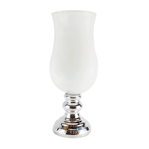 Florero decorativo, marca Decore, 100% cerámica blanca, con base metálica, modelo clásico y elegante