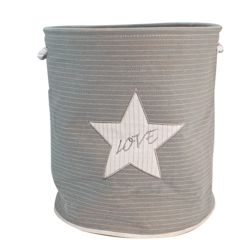 Canasta decorativa, marca Soho, tela con estampado de estrella, color gris