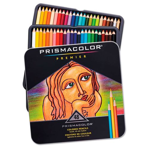 Colores marca Prismacolor, set de 48 lápices más sacapuntas, cuerpo recto, mina de 4mm