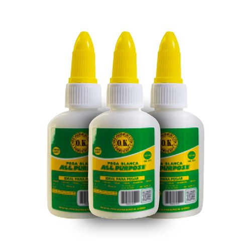 Pega blanca para manualidades, marca OK, 30 ml, pegamento líquido escolar, aplicador antigoteo
