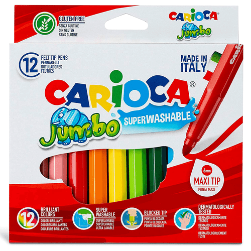 Marcadores jumbo maxi tip, marca Carioca, set de 12 colores suaves a base de agua