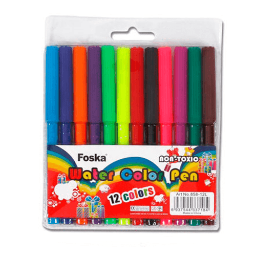 Marcadores punta fina Foska, set de 12 rotuladores de colores, no tóxicos