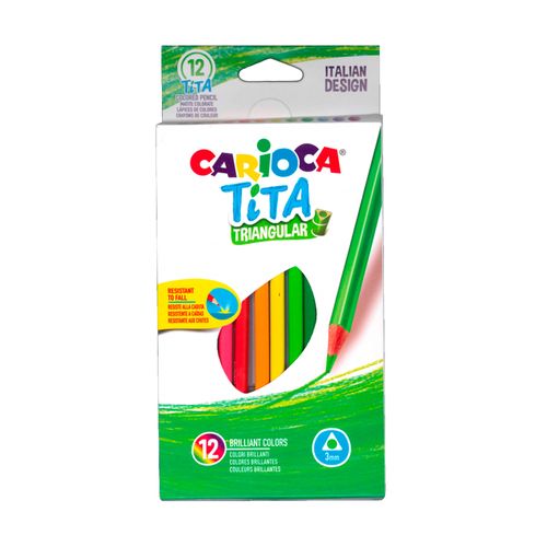 Lápices de colores Tita, marca Carioca, set de 12 lápices ergonomicos, pigmentos sin agentes toxicos, colores brillantes