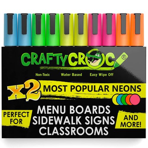 Marcadores de tiza líquida Crafty Croc, 10 bolígrafos de colores que brillan bajo la luz negra