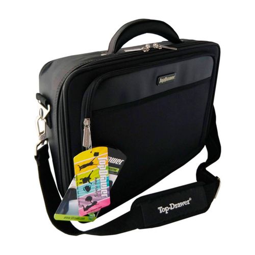 Maletín porta laptop marca Topdrawer, con asa y correa, color negro