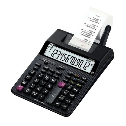 Calculadora sumadora Casio, de 12 dígitos, imprime, incluye reloj, calendario, múltiples funciones de cálculo, color negra