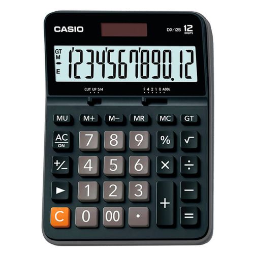Calculadora Casio tipo escritorio, de 12 dígitos con memoria independiente, energía solar y batería, color negra
