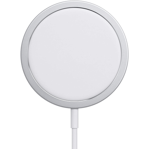 Cargador inalambrico MagSafe de Apple, AirPods o iPhone, conectividad tico C, color blanco.