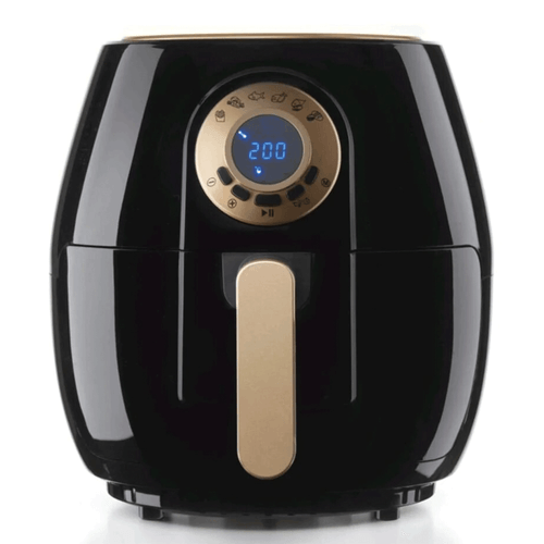 Freidora de aire con pantalla digital GUZZINI color negra, capacidad de 4 litros, 110 voltios, temperatura maxima de 200º C. Hornea frie y asa