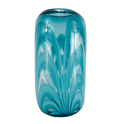 Florero decorativo, marca Decore, vidrio templado color azul, 19 x 28 cm