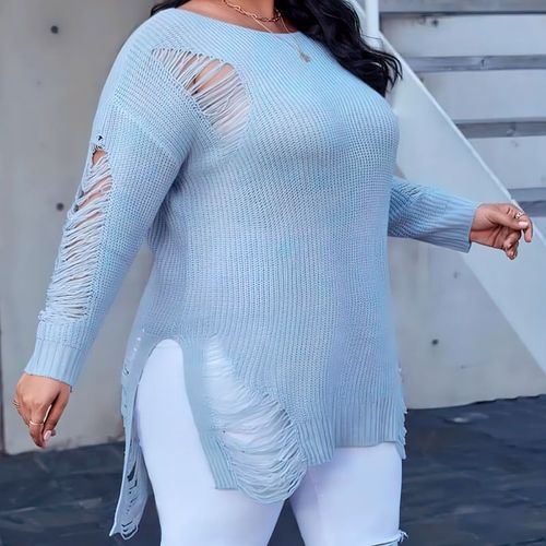 Suéter manga larga para dama, maca Shein, tejido color azul claro, modelo casual- deportivo
