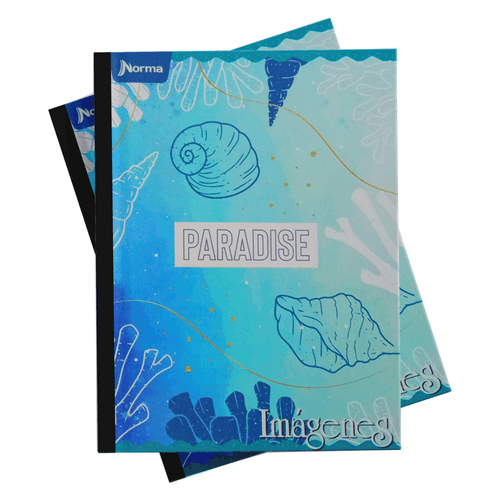 Cuaderno libreta escolar cuadriculada marca Norma, Paradise, 100 hojas, color azul