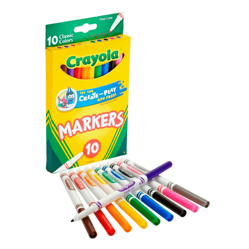 Marcadores punta fina Crayola, set de 10 rotuladores de colores, no tóxicos