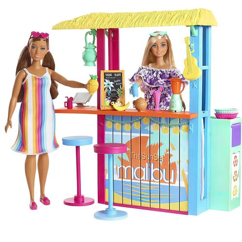 Barbie Ocean, set quiosco playero. Muñeca con accesorios y ropa playera para niñas mayores de 3 años
