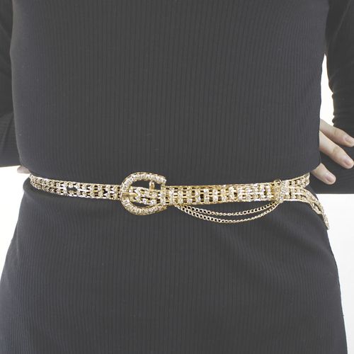 Cinturon de noche para dama con piedras, brillantes diamantes, color dorado, diseño elegante