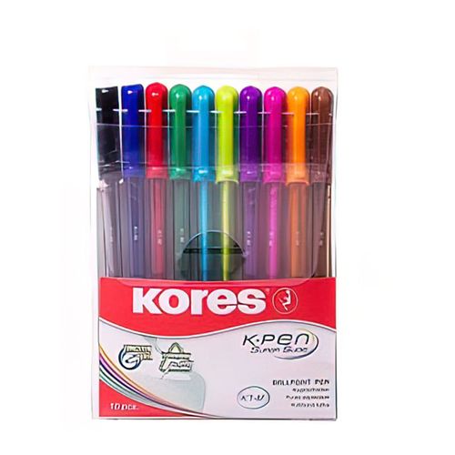 Boligrafos de colores marca Kores, set 10 colores, punta fina, tringulares