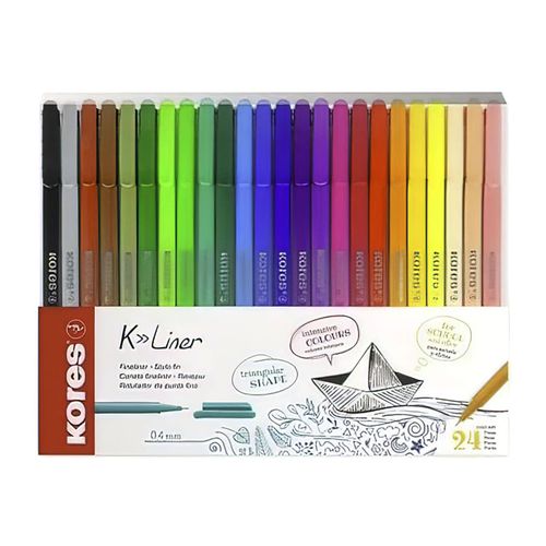 Marcadores marca Kores, modelo K-Liner, set 24 colores intensos