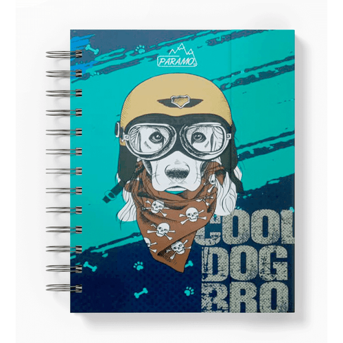 Libreta de espiral Cool Dog Bro, marca Paramo, cuaderno tapa dura, 1 línea, color azul