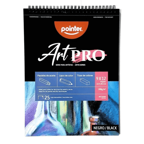 Block de dibujo marca Pointer, 25h Art Pro 9x12, Pasteles de Aceite, Lápiz de color, Tizas de color