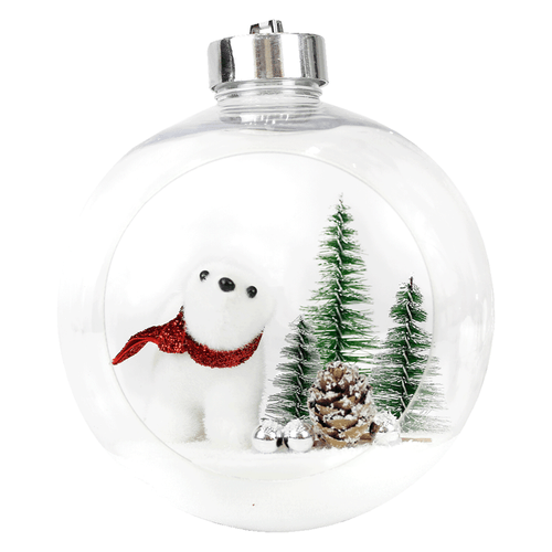 Bambalina navideña de oso polar marca Santini, esferas transparente de polietileno, grande