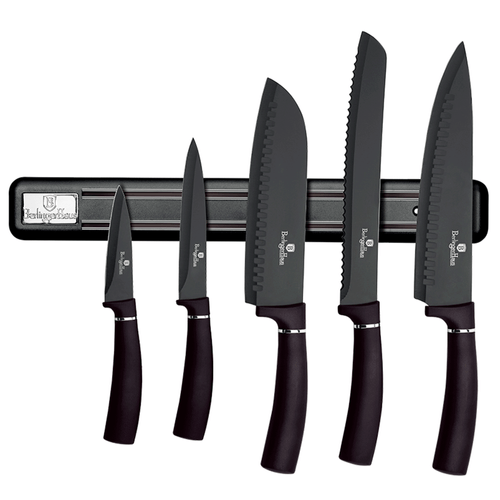Juego de cuchillos marca Berlinger Haus, 6 piezas de acero inoxidabe con, color negro, incluye iman