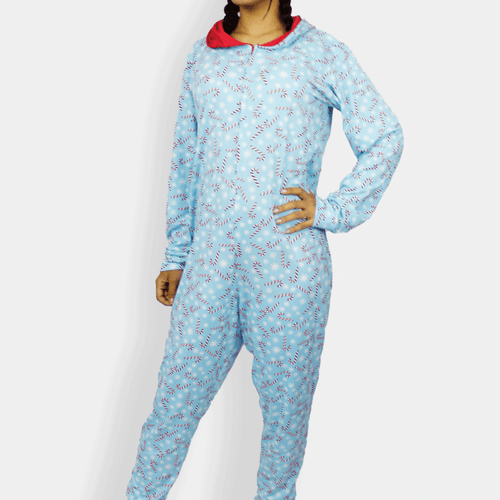 Enterizo de pijama navideña para dama, marca Xianergingni Fashion, 100% manta polar suave, con estampado de bastones de caramelo