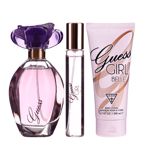 Perfume de dama, Girl Belle, Guess, set de regalo de 3 piezas, aroma floral afrutado
