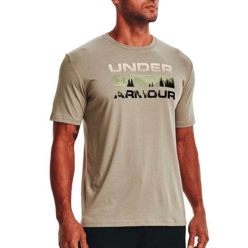 Camiseta deportiva de manga corta, Under Armour, modelo UA-Stacked, de caballero, con relleno de logo