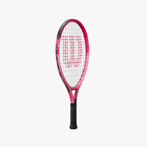 Raqueta de tenis juvenil marca Wilson, modelo Burn Pink 19 pulgadas, con mango ergonómico, para Juego recreativo, Geometría y Potencia, pre-curvada