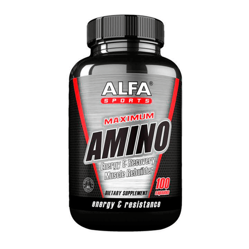 Maximun Amino, suplemento para recuperación muscular y resistencia, marca Alfa Sport, con BCAA y aminoácidos, 100 cápsulas
