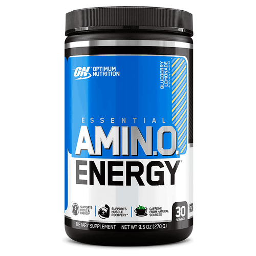 Essential Amino O Energy, Suplemento de aminoácidos, marca Optimun Sport, merengada sabor blueberry/arándanos de 270 g