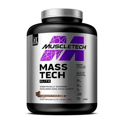 Polvo de proteína Mass Tech Elite, marca Muscletech, sabor triple chocolate, 3.18 K