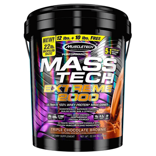 Polvo de proteína Mass Tech Extreme 2000, marca Muscletech, sabor triple chocolate, 10K