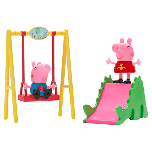 Juguete de pepa Pig y George, marca Jazwares, set día en el parque de dinosaurios, figuras articuladas, 4 piezas, para niños a partir de 2 años