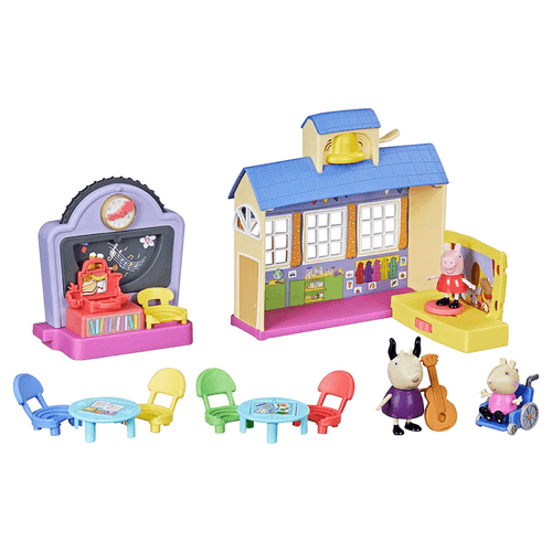 Juguete de Pepa Pig aventuras en la escuela, marca Hasbro, set con 3 figuras y 6 accesorios