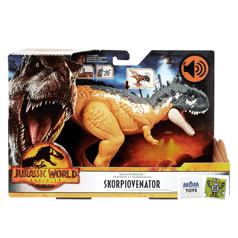 Juguete interactivo de dinosaurio Skorpiovenator, Jurassic World, marca  Mattel, figura con sonidos y acción de ataque