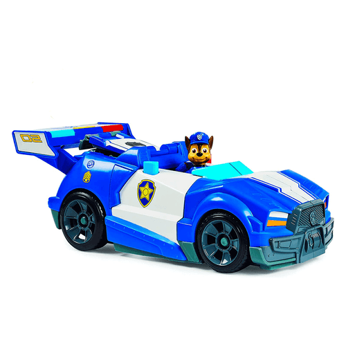 Vehículo de juguete Paw Trol la película, marca Spin Master, coche Transformers 2 en 1 con motocicleta, incluye luces, sonidos y figuras de acción