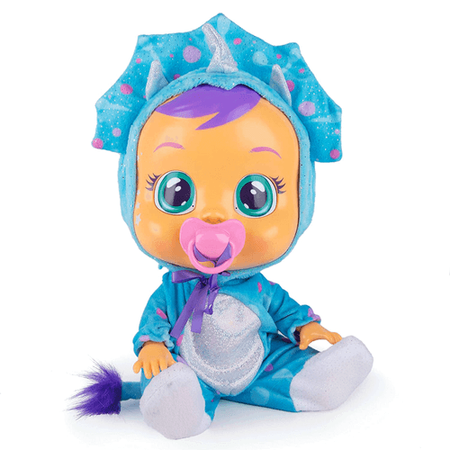 Bebes lloronas Tina dinosaurio, marca Cry Babies, bonita muñeca de plástico con pijama intercambiable, 9”