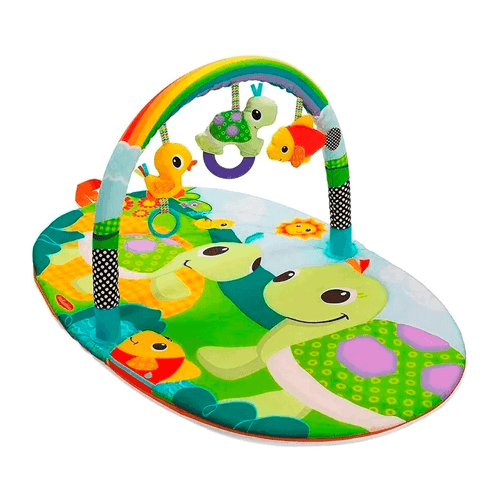 Gimnasio, alfombra didáctica de tortuga, marca Infantino, colore verde, juguete para bebes con cascabeles móviles