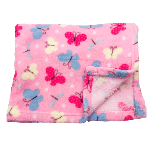 Cobija manta de mariposas para bebes, marca Parent Choice, 100% poliéster suave e hipo alergénico, color rosada