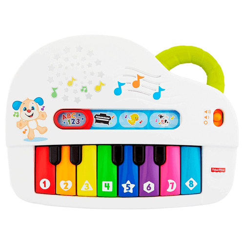 Teclado musical de juguete para niños, marca Fisher Price, piano interactivo con sonidos, músicas y luces educativas